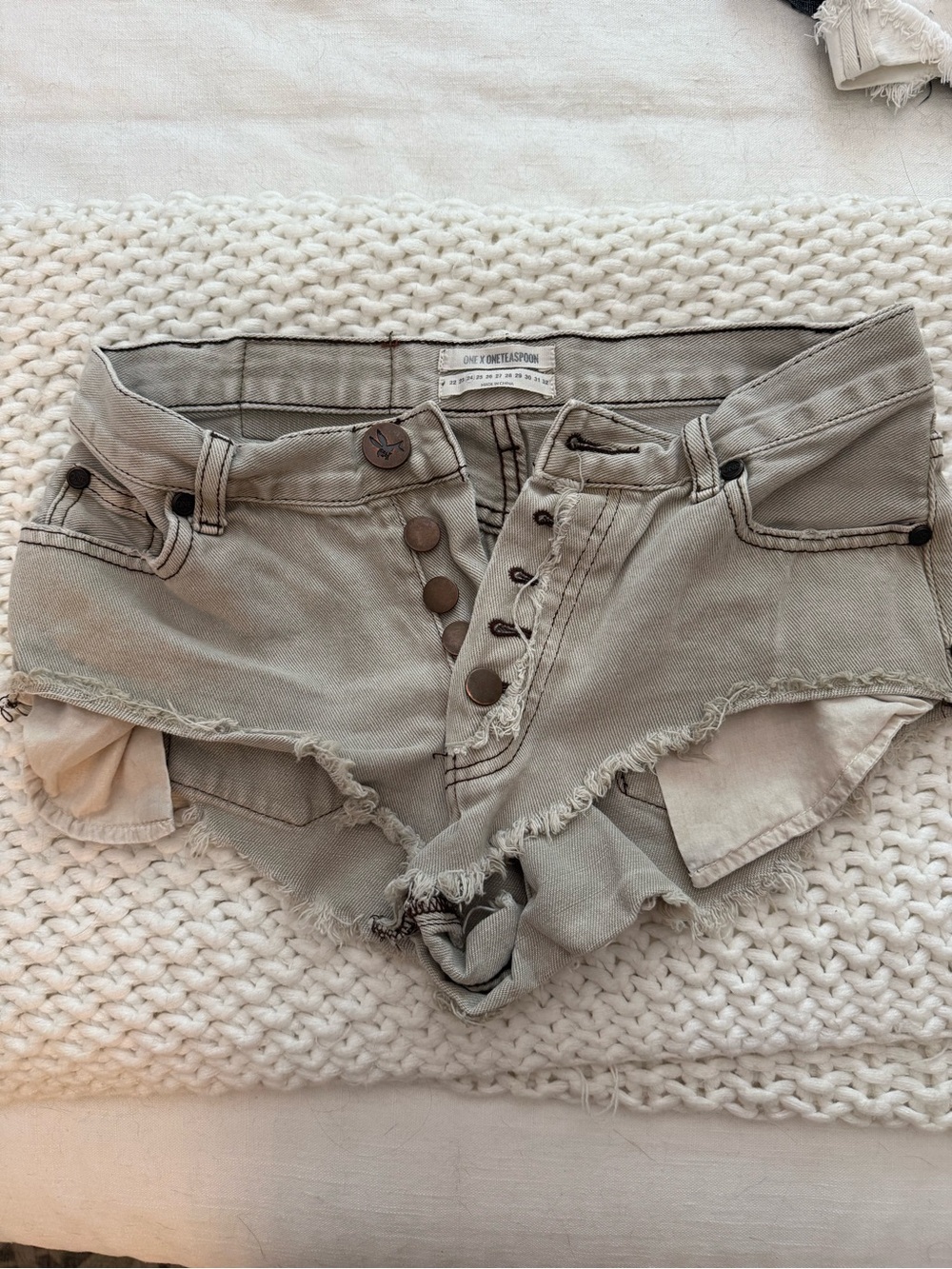 One Teaspoon Light Khaki High-Rise Frayed Button-Fly Jean Shorts